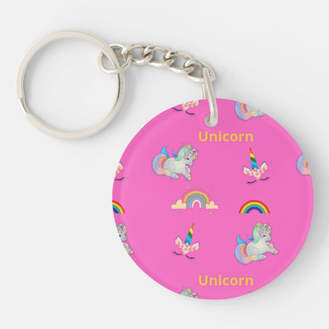 Porte-clefs Motif Unicorne rose (Devant)