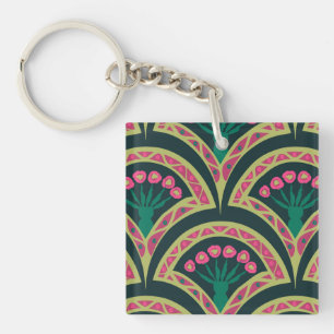 Porte-clefs motif vert en forme de coquille