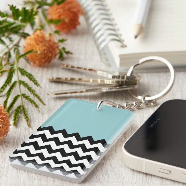 Porte-clefs Motif Zigzag noir et blanc, Chevron, Bleu (Devant droit)