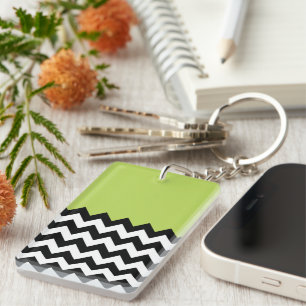 Porte-clefs Motif Zigzag noir et blanc, Chevron, Vert