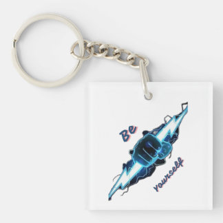 Porte-clefs Motivante "Soyez Vous-Même" Éclair Bleu Poing