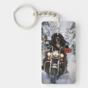 Porte-clefs Moto à chiens de Terre-Neuve Noël