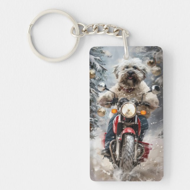 Porte-clefs Moto à chiens Havanais Noël (Devant)