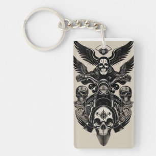 Porte-clefs Moto à thème crâne avec ailes