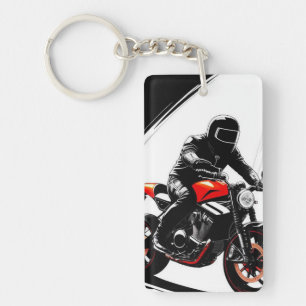 Porte-clefs Motocycliste roulant sur une moto de rue élégante