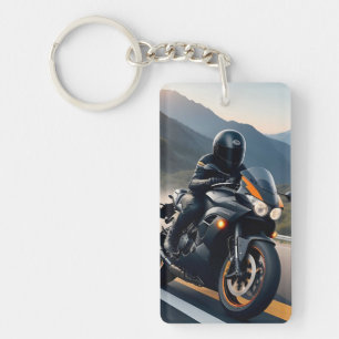 Porte-clefs Motocycliste sur une moto hautes performances