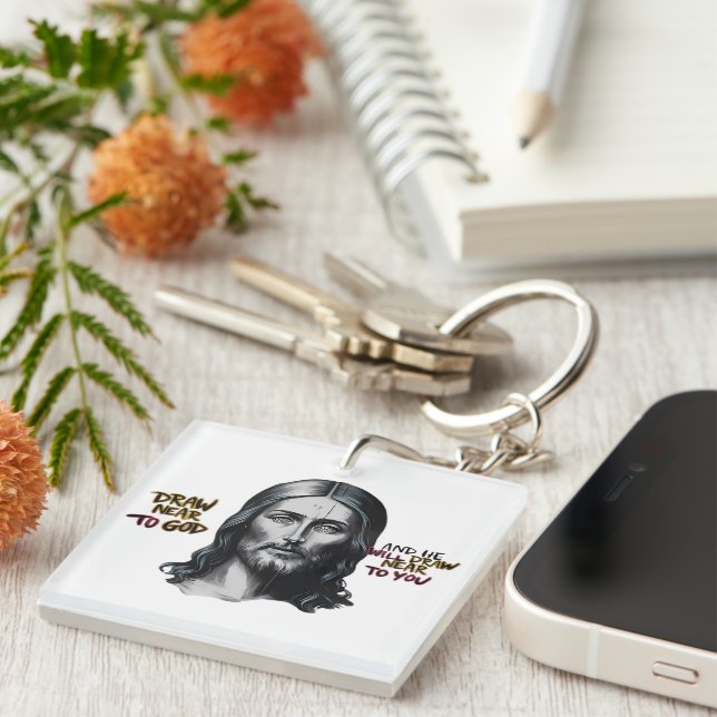 Porte-clefs Mots divins : Jésus sculpté dans l'art (Devant Droit)