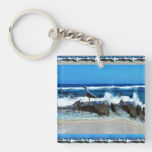 Porte-clefs Mouette Sur Les Rochers De Plage,
