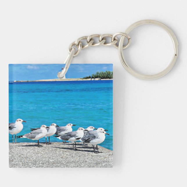 Porte-clefs Mouettes, plage de sable, Nassau, Bahamas (Dos)