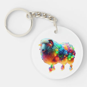 Porte-clefs Mouton Arc-en-Ciel Art – Laine Colorée Lumineuse, 