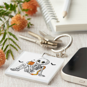 Porte-clefs Mug Cozy Halloween squelette avec café & chauves-s