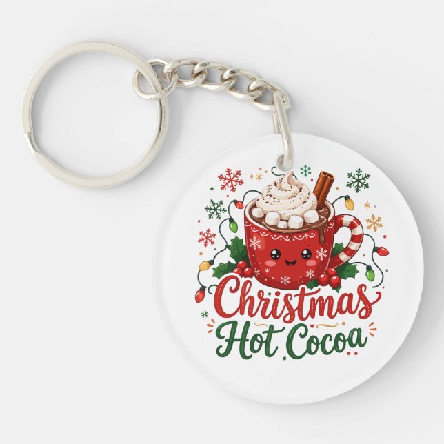 Porte-clefs Mug de Chocolat Chaud de Noël Mignon (Devant)