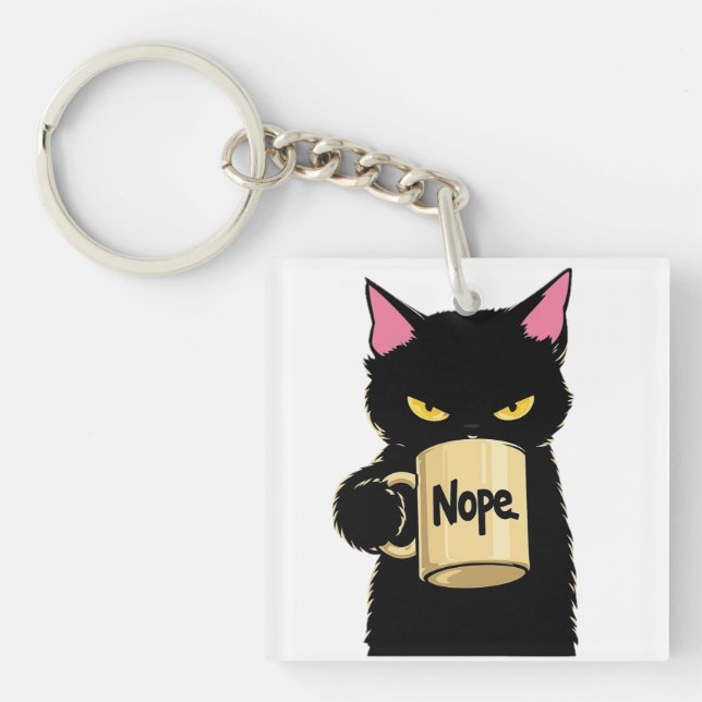 Porte-clefs Mug Nope Cat – Attitude drôle de chat noir (Devant)