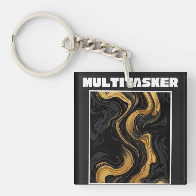 Porte-clefs Multitasker Gold & Black Liquide Marbre Abstrait (Devant)