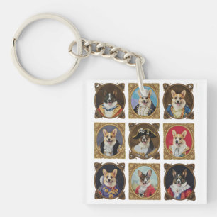 Porte-clefs Musée Vintage Mur, Portraits de chiens Corgi hilar