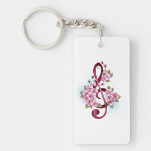 Porte-clefs Musical treble clef notes with sakura flowers