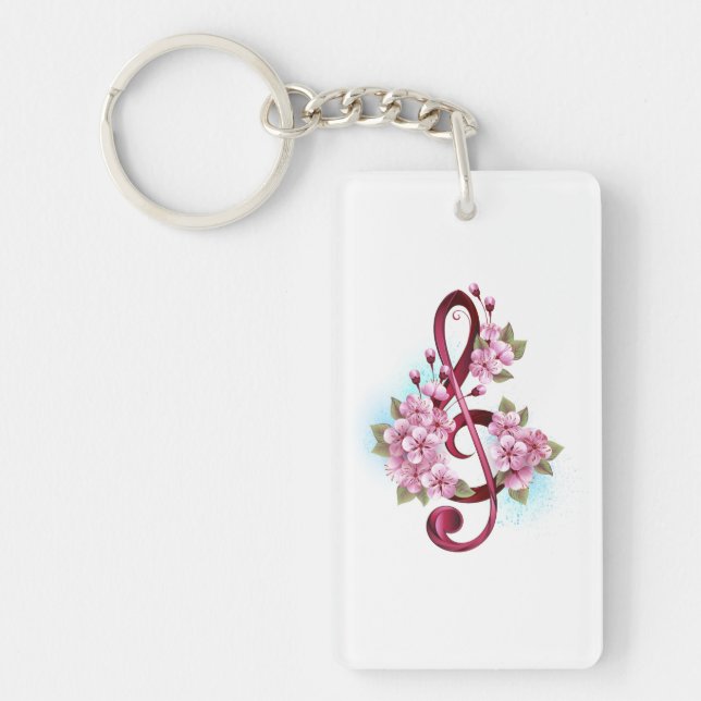 Porte-clefs Musical treble clef notes with sakura flowers (Devant)