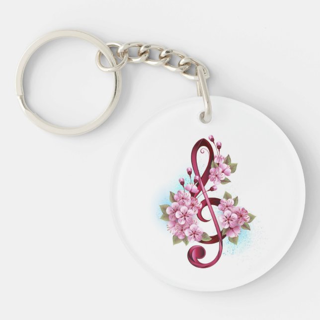 Porte-clefs Musical treble clef notes with sakura flowers (Devant)