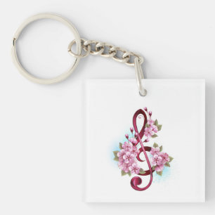 Porte-clefs Musical treble clef notes with sakura flowers