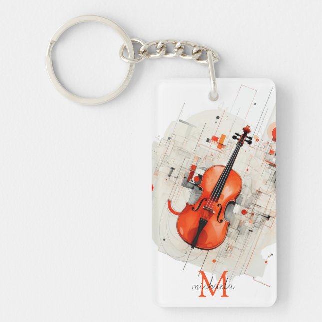 Porte-clefs Musique de violon moderne Considérant Nom du monog (Devant)