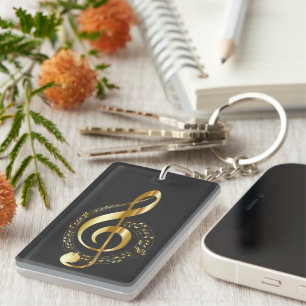 Porte-clefs Musique, musique, musique, clé triée en or,