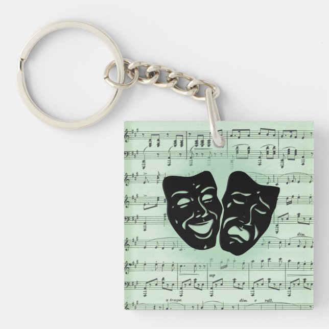 Porte-clefs Musique verte et masques grecs de théâtre (Devant)