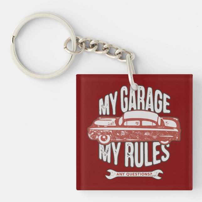 Porte-clefs My Rules Classic Red Car Retro Mechanic (Devant)