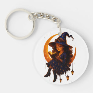 Porte-clefs "Mystic Moon Witch - Carrelage d'art en céramique 