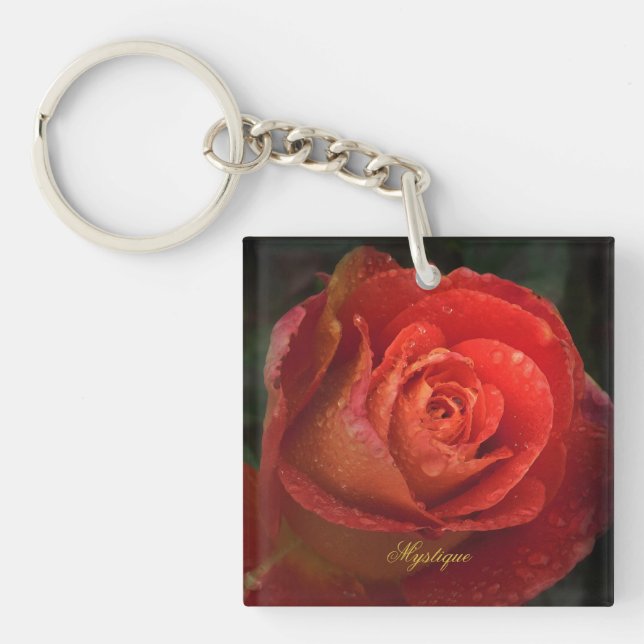 Porte-clefs Mystique Dark Botanical Red Orange Rose Keyring (Devant)