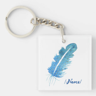 Porte-clefs Naissance Plumes bleues cadeau de vacances