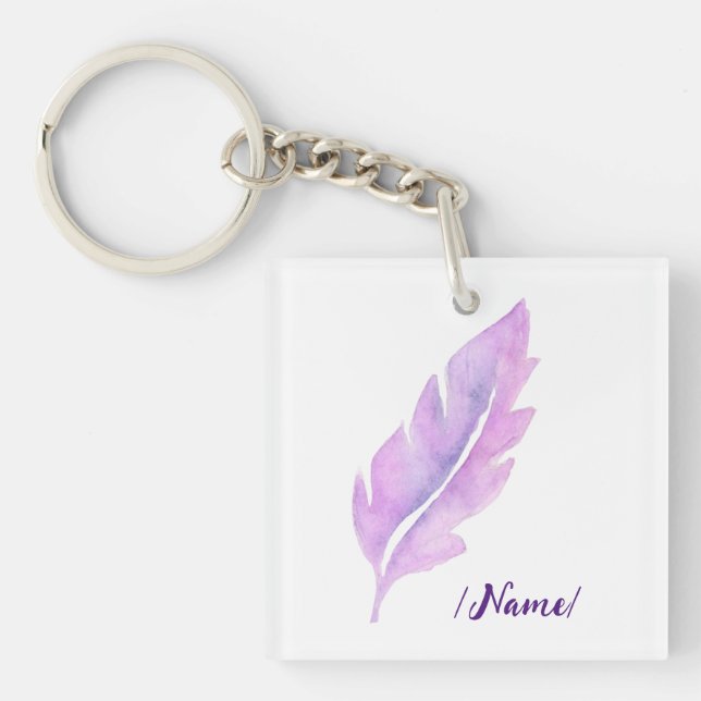Porte-clefs Naissance Violet plume cadeau de vacances (Devant)