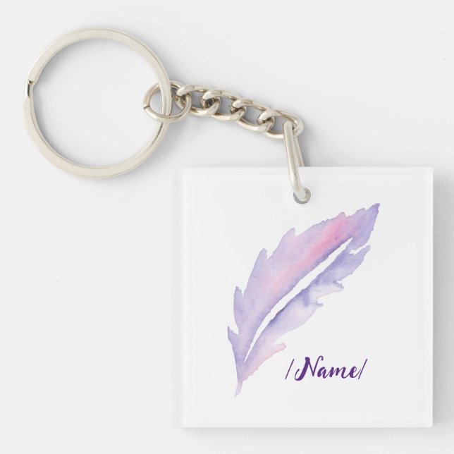 Porte-clefs Naissance Violet plume cadeau de vacances (Devant)