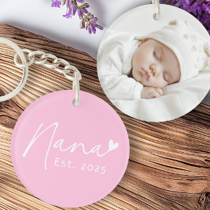Porte-clefs Nana Est année écriture manuscrite coeur rose
