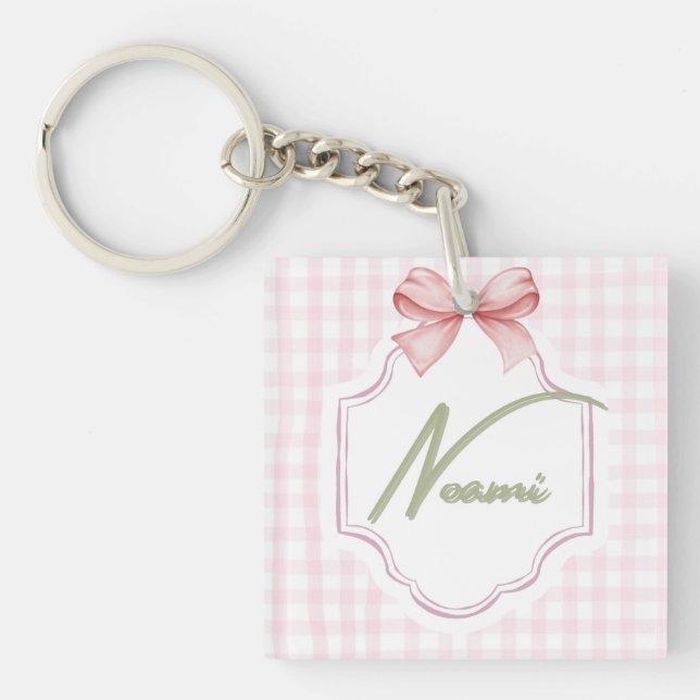 Porte-clefs Naomi Baby Girl Nursery Bow&En vichy personnalisée (Devant)