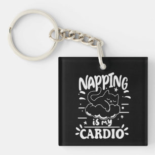 Porte-clefs Napping Est Mon Cardio Simple Drôle Design Chat