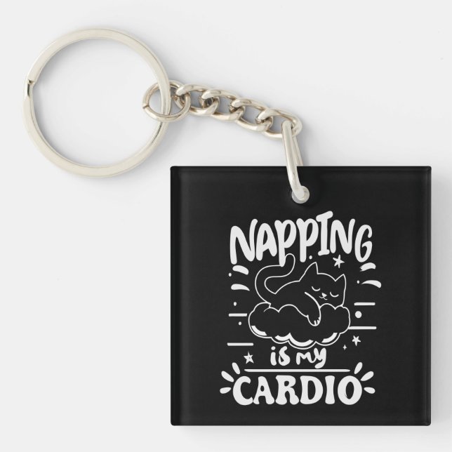 Porte-clefs Napping Est Mon Cardio Simple Drôle Design Chat (Devant)