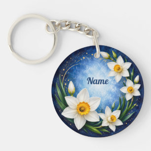 Porte-clefs Narcisse fleur de naissance personnalisée de décem
