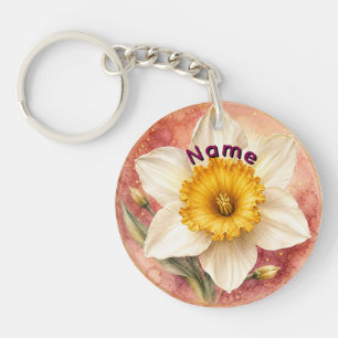 Porte-clefs Narcisse personnalisé, fleur de naissance de mars