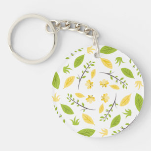Porte-clefs Nature Motif Feuilles Dessin Esquisse Fleurs