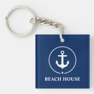 Porte-clefs Nautical Beach House Ancre corde Marine Blue