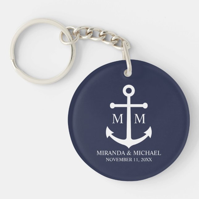 Porte-clefs Nautical Navy Blue Anchor Wedding (Devant)