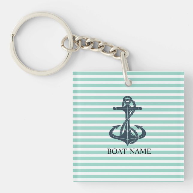 Porte-clefs Nautique,Ancre,Rayes Vert Menthe (Devant)