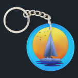 Porte-clefs Navigation de catamaran<br><div class="desc">Voilier de catamaran avec un coucher du soleil d'océan et mouettes et un arrière - plan de bleu d'océan.</div>