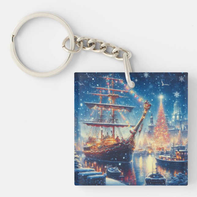 Porte-clefs Navire amarré de Noël/hiver (Devant)
