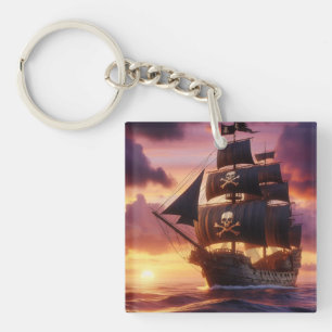 Porte-clefs Navire pirate au lever/coucher du soleil