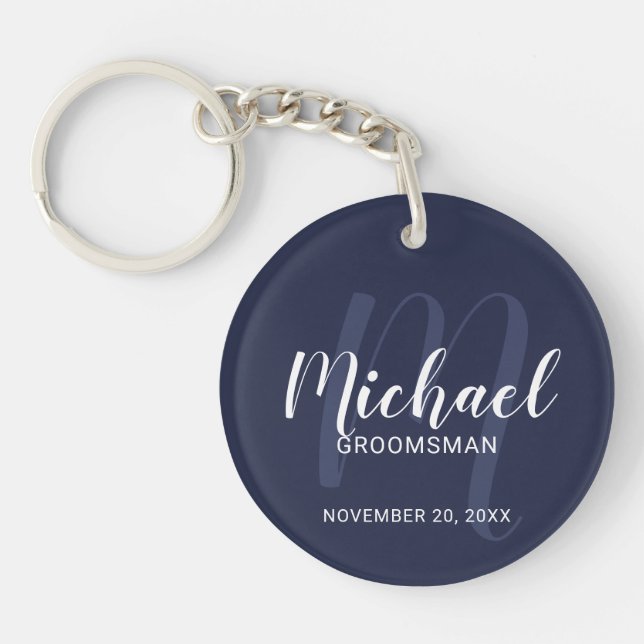 Porte-clefs Navy Blue Modern Script Cuomsmen personnalisé (Devant)