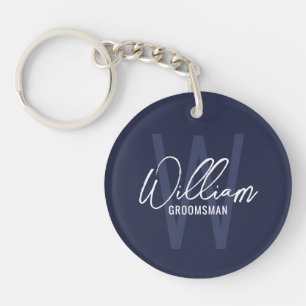 Porte-clefs Navy Blue Modern Script Cuomsmen personnalisé