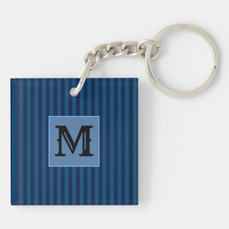 Porte-clefs Navy Blue Stripes Acrylic Keychain Capital Initial