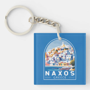 Porte-clefs Naxos Grèce Illustration Voyage Art Vintage