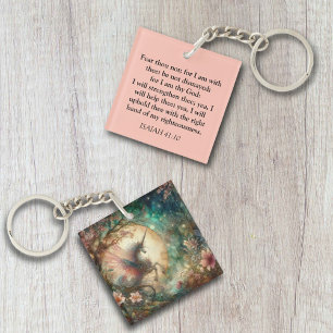 Porte-clefs N'ayez pas peur, verset d'Isaïe, licorne vintage